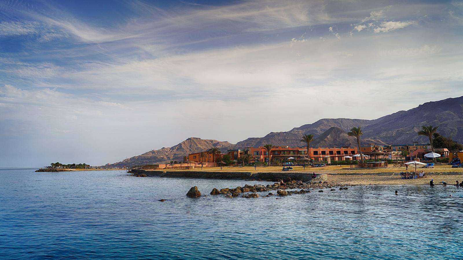 A beach at Ain Sokhna, with the Galala mountains behind